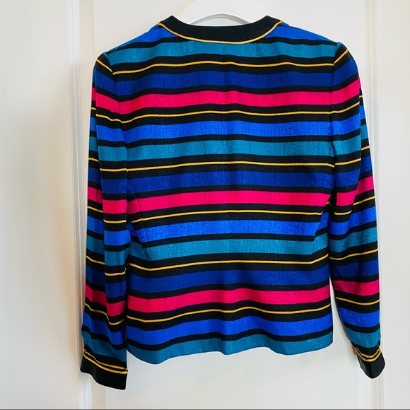 Vibrant Multi-Color Striped Silk Blazer Size 6 - Picture 3 of 8